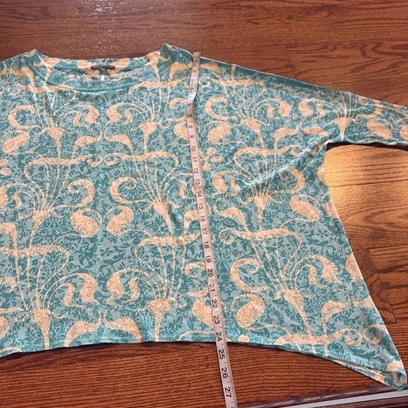 Nally & Millie ONE SIZE turquoise cream patterned top blouse asymmetrical - Picture 6 of 8